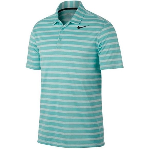 NEW Mens Medium Nike Breathe Stripe Golf Polo Logo 833065-446 Light Aqua White - Picture 1 of 3